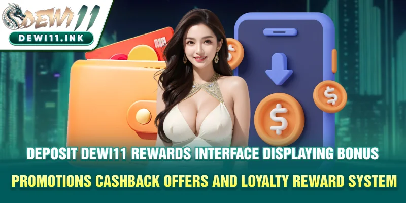Deposit Dewi11 rewards interface displaying bonus promotions, cashback offers, and loyalty reward system