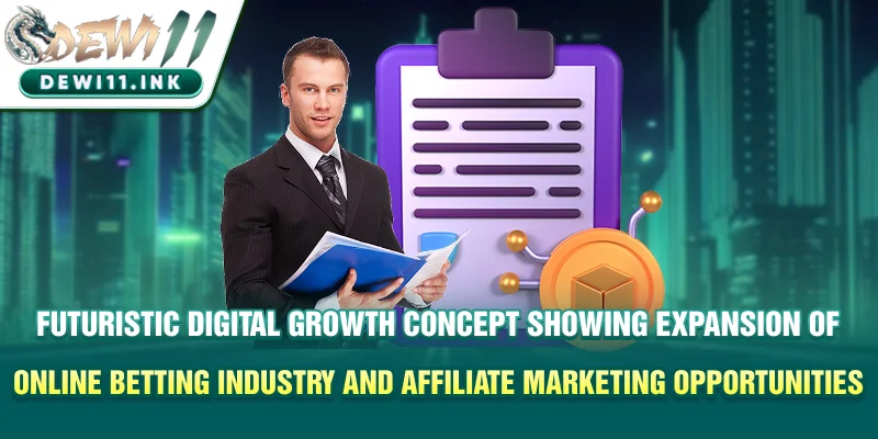 Futuristic digital growth concept showing expansion of online betting industry and affiliate marketing opportunities