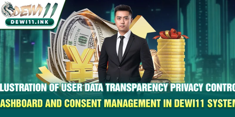Illustration of user data transparency, privacy control dashboard, and consent management in Dewi11 system