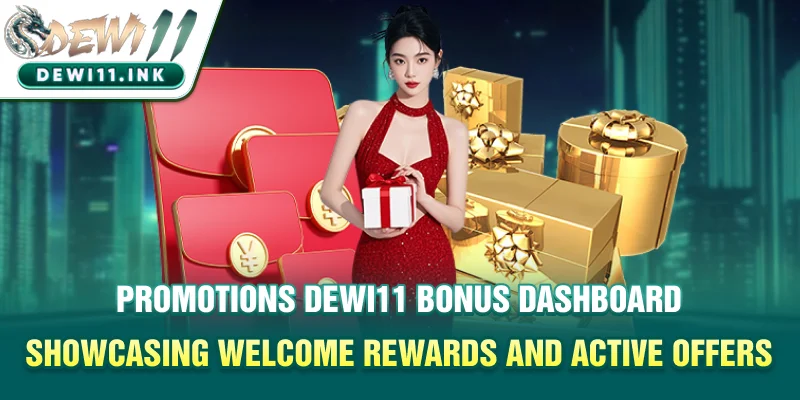 Promotions Dewi11 bonus dashboard showcasing welcome rewards and active offers